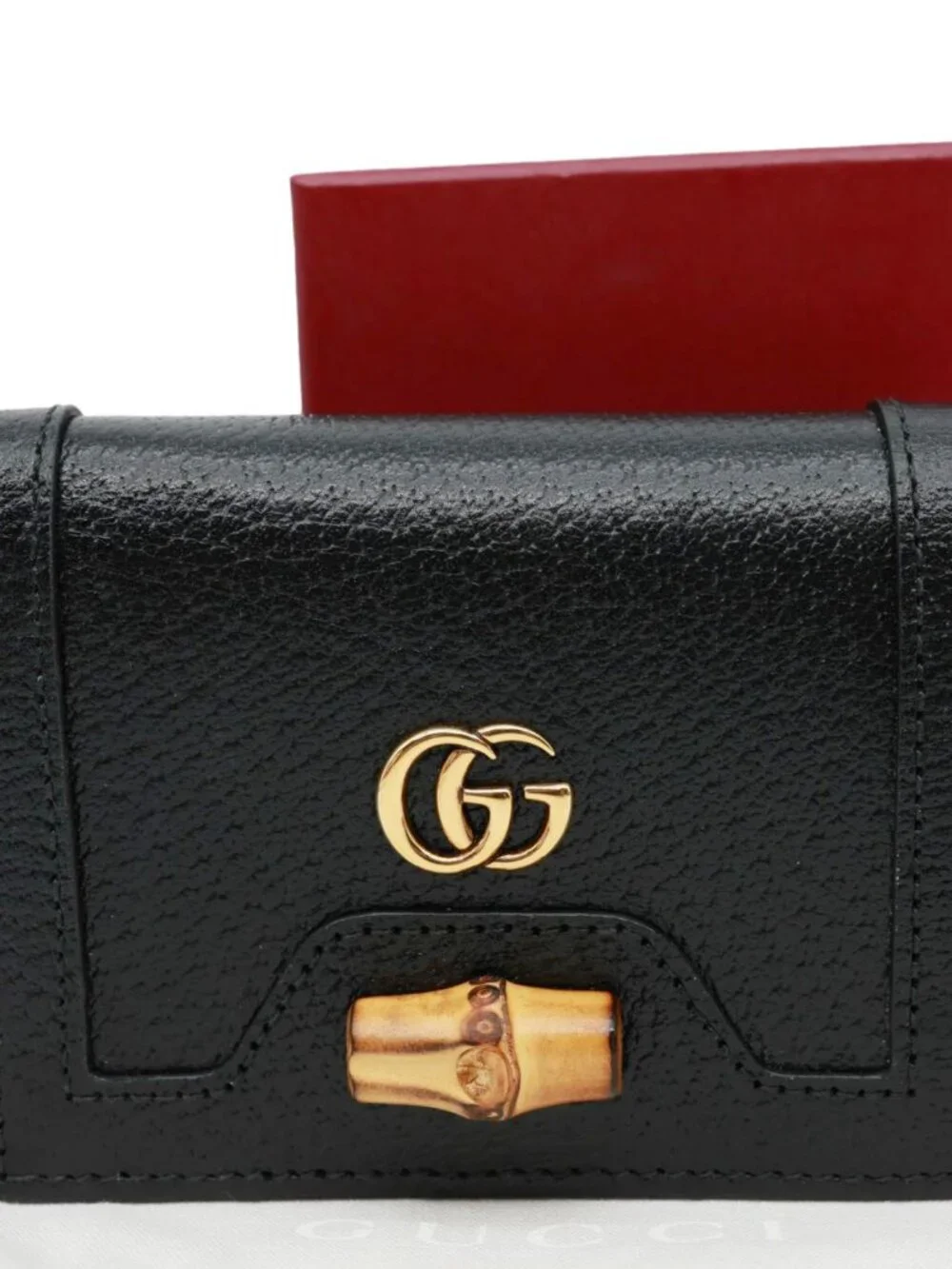 Gucci  Diana Small Bamboo Leather Card Case Wallet Black 658244